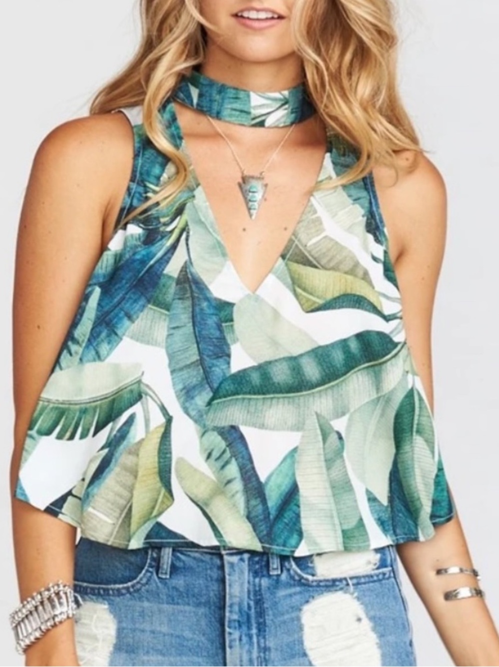 Show Me Your Mumu Casey Collar Halter Top In Banana Leaf 🍃